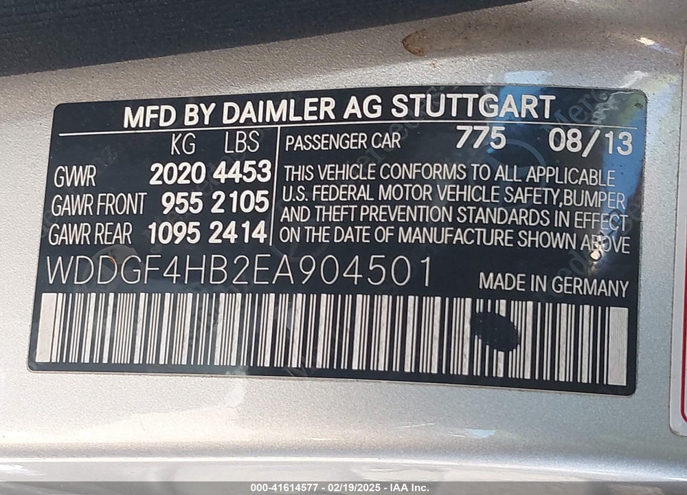2014 MERCEDES-BENZ C 250 VIN: WDDGF4HB2EA904501
