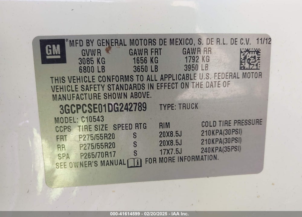 2013 CHEVROLET SILVERADO 1500 LT VIN: 3GCPCSE01DG242789