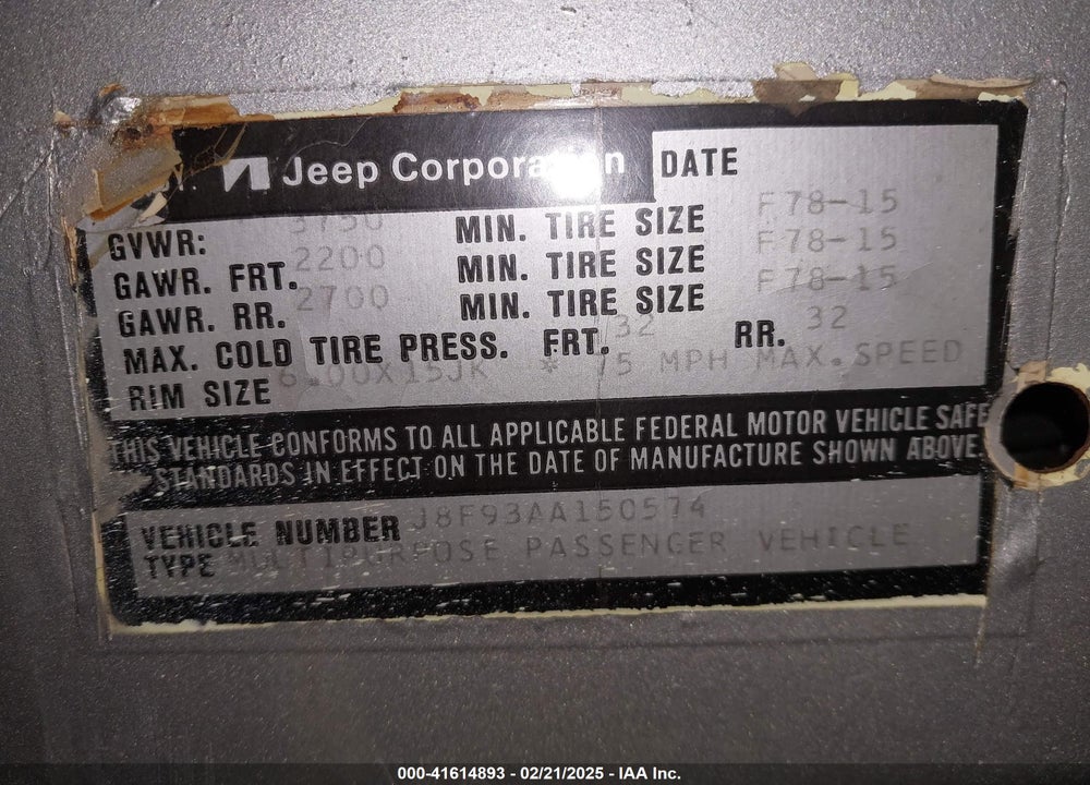 1978 JEEP CJ VIN: J8F93AA150574
