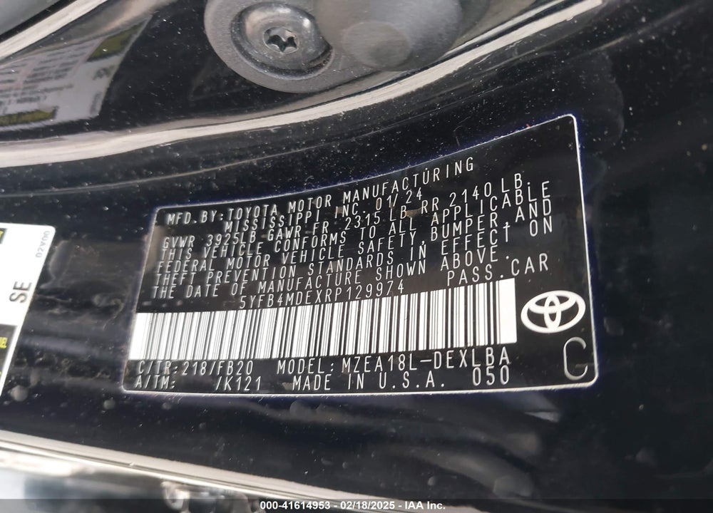 2024 TOYOTA COROLLA VIN: 5YFB4MDEXRP129974