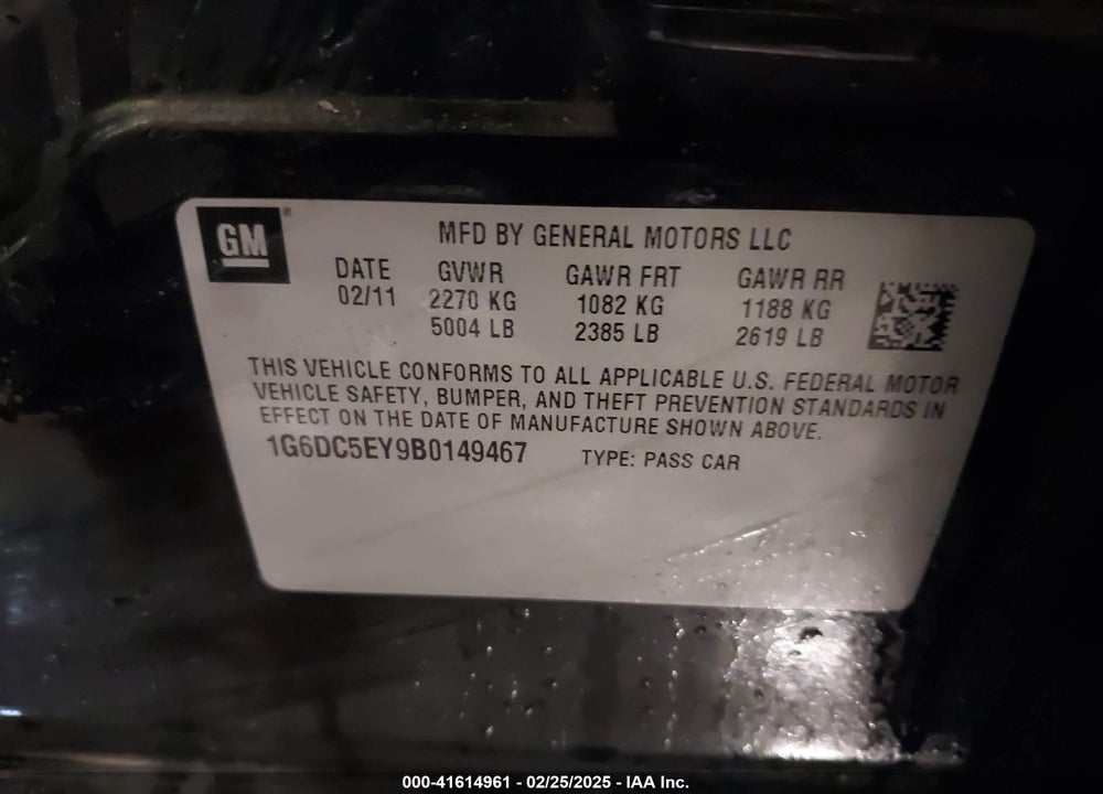 2011 CADILLAC CTS STANDARD VIN: 1G6DC5EY9B0149467