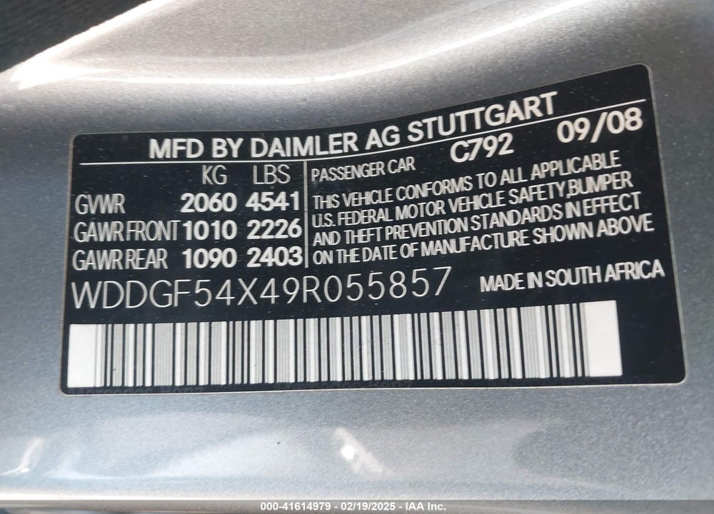 2009 MERCEDES-BENZ C 300 VIN: WDDGF54X49R055857