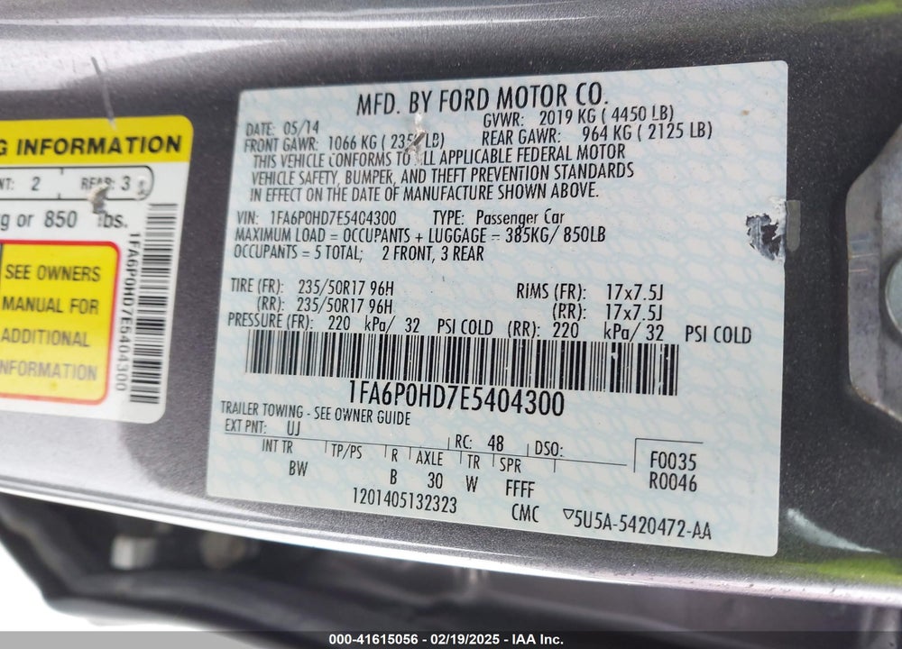 2014 FORD FUSION VIN: 1FA6P0HD7E5404300
