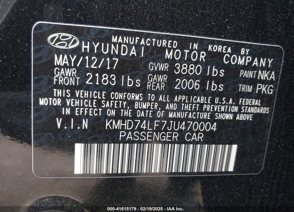 2018 HYUNDAI ELANTRA VIN: KMHD74LF7JU470004