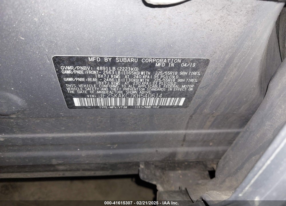 2019 SUBARU FORESTER SPORT VIN: JF2SKAKC7KH540614