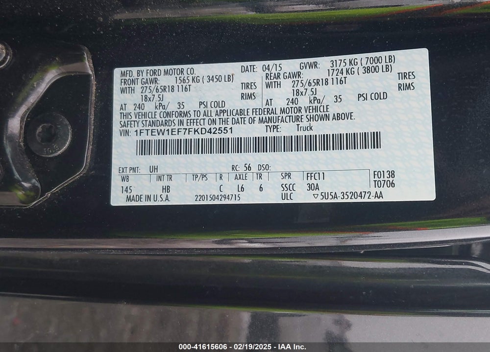 2015 FORD F150 VIN: 1FTEW1EF7FKD42551
