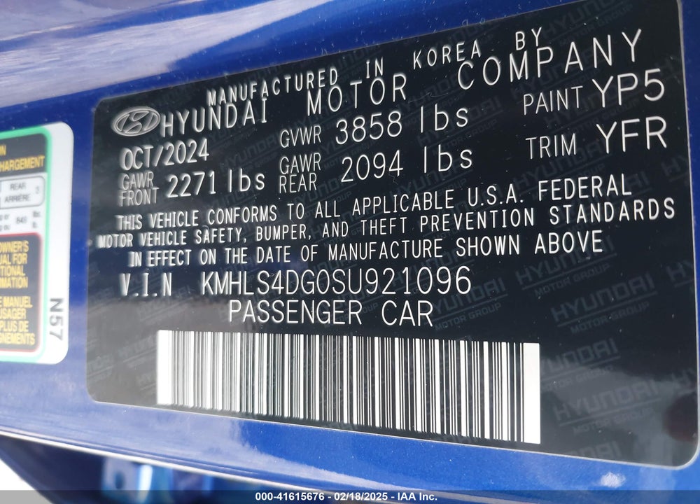 2025 HYUNDAI ELANTRA VIN: KMHLS4DG0SU921096