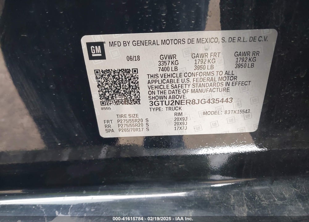 2018 GMC SIERRA 1500 VIN: 3GTU2NER8JG435443
