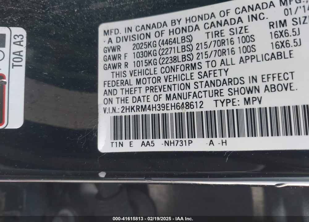 2014 HONDA CR-V LX VIN: 2HKRM4H39EH648612