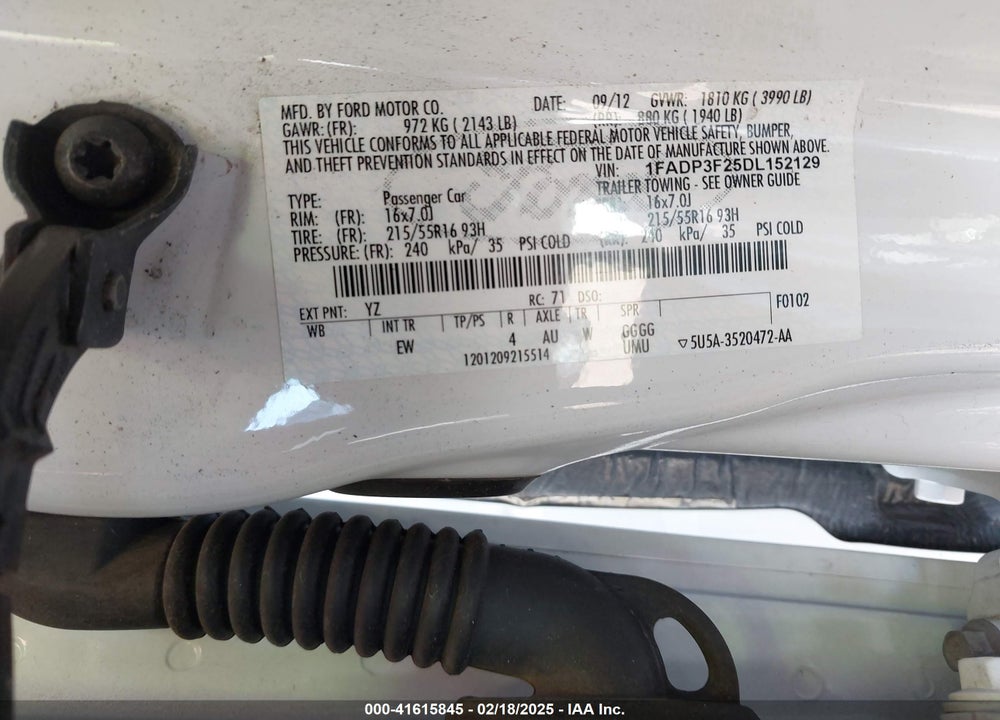 2013 FORD FOCUS VIN: 1FADP3F25DL152129