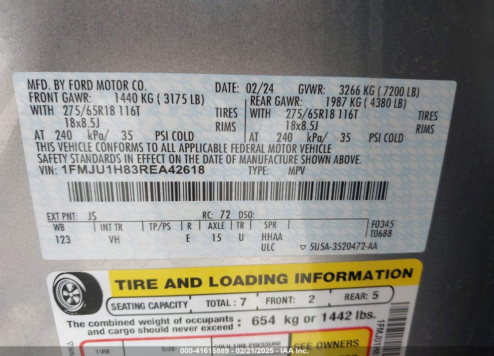 2024 FORD EXPEDITION XLT VIN: 1FMJU1H83REA42618