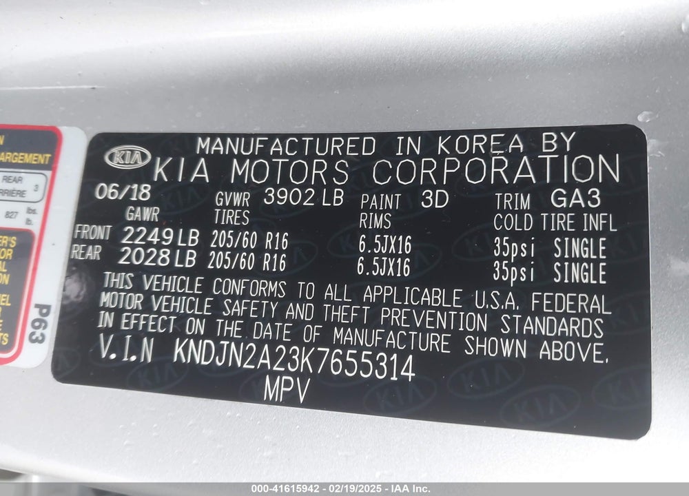 2019 KIA SOUL VIN: KNDJN2A23K7655314