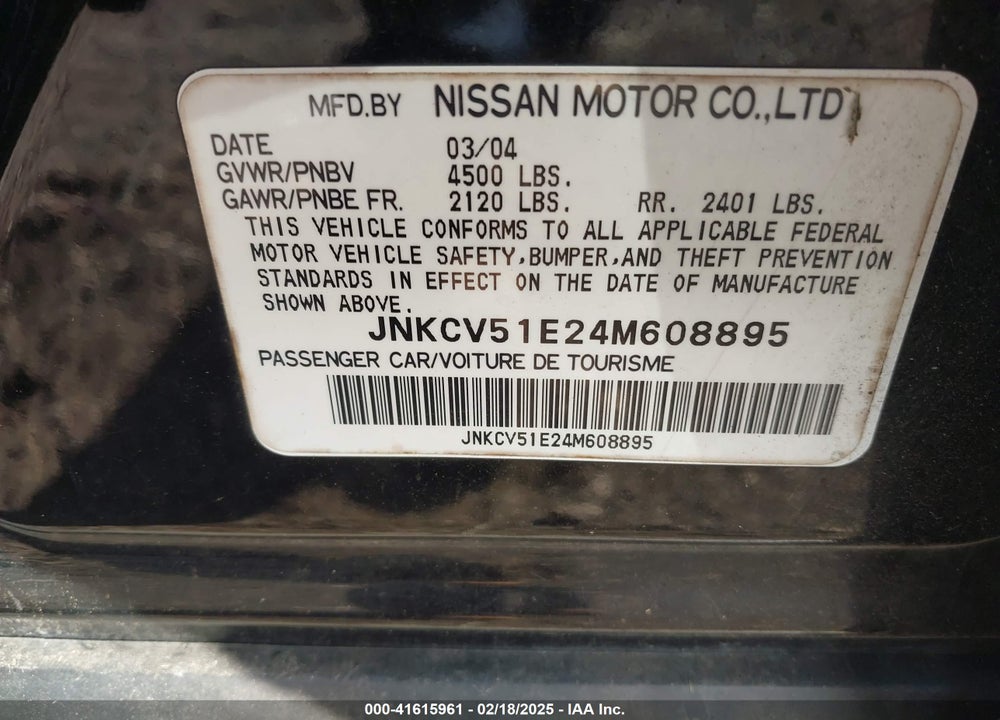 2004 INFINITI G35 VIN: JNKCV51E24M608895