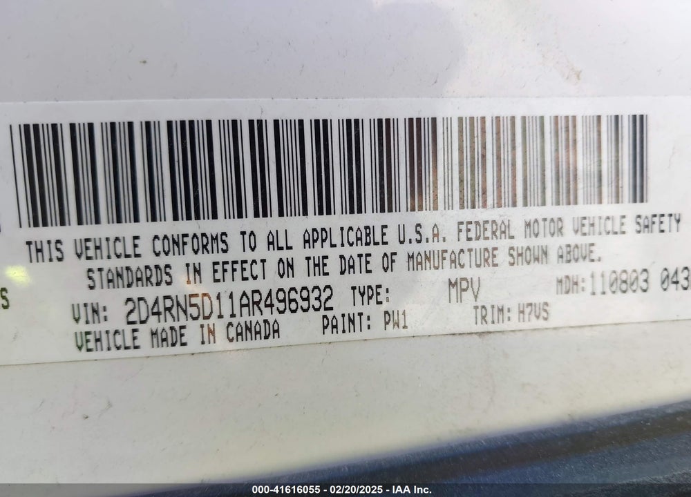 2010 DODGE GRAND CARAVAN VIN: 2D4RN5D11AR496932