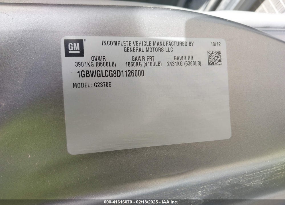 2013 CHEVROLET EXPRESS 2500 UPFITTER VIN: 1GBWGLCG8D1126000