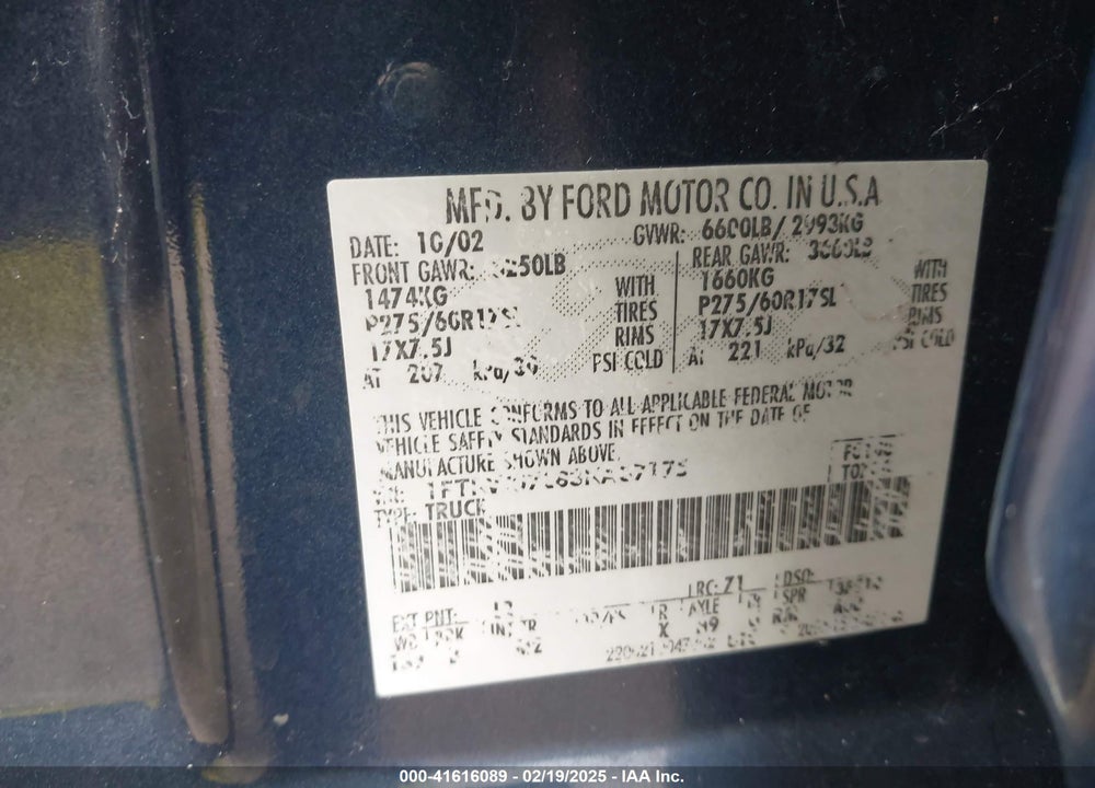 2003 FORD F-150 LARIAT/XLT VIN: 1FTRW07L83KA87175