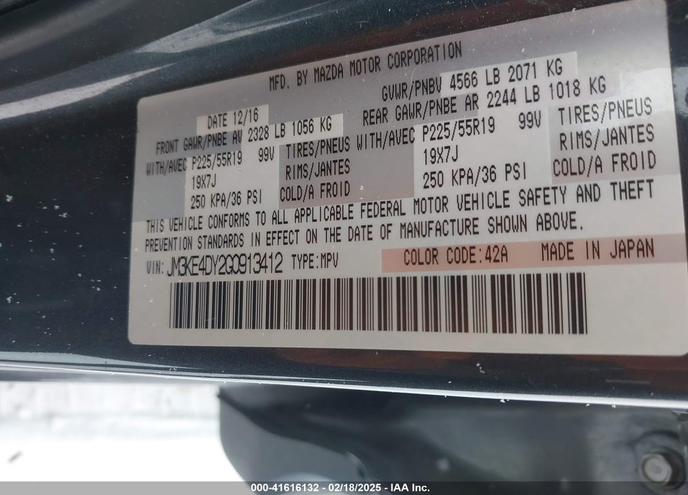 2016 MAZDA CX-5 GRAND TOURING VIN: JM3KE4DY2G0913412