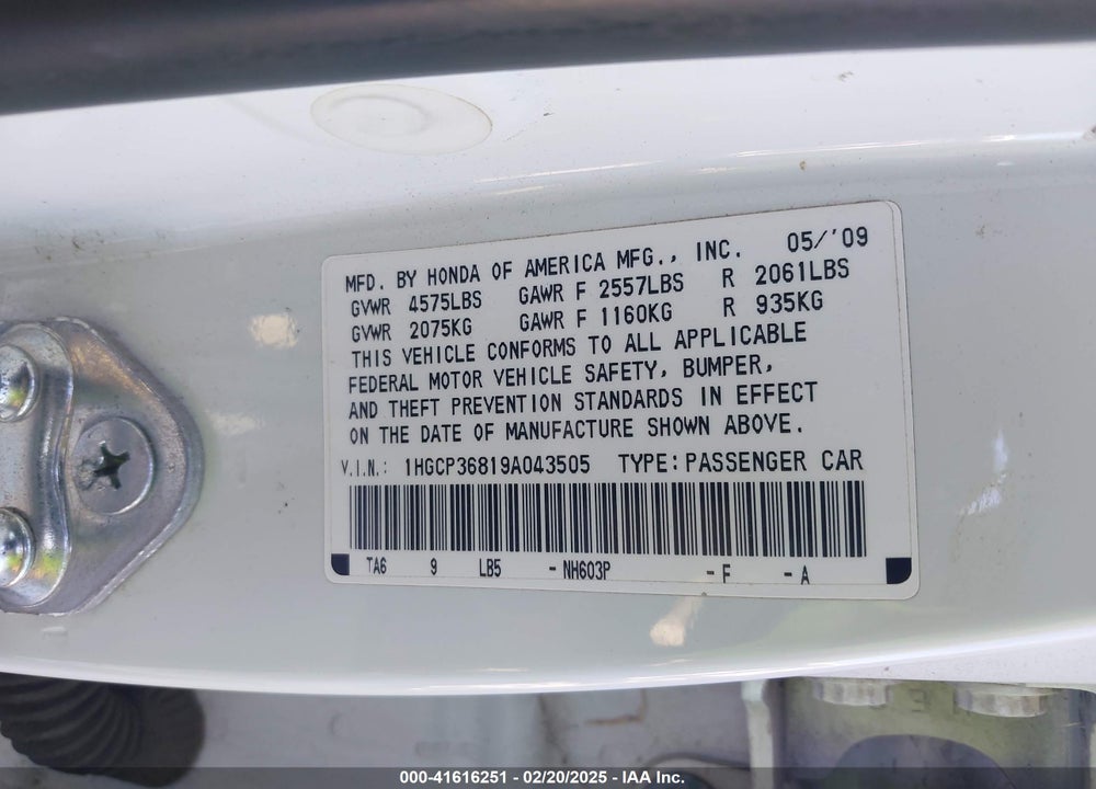 2009 HONDA ACCORD 3.5 EX-L VIN: 1HGCP36819A043505