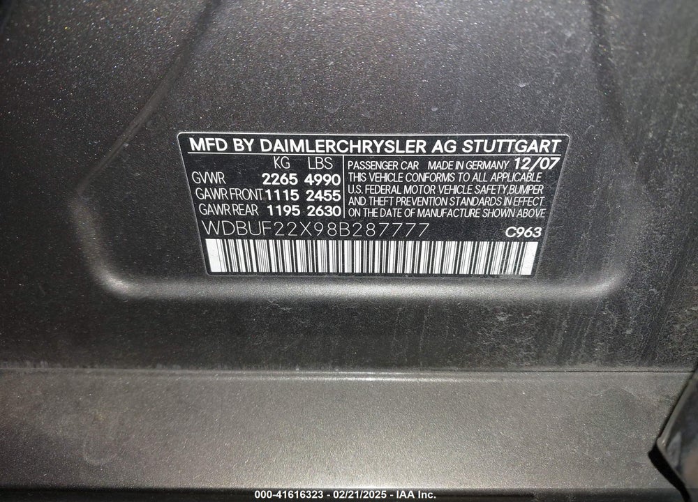 2008 MERCEDES-BENZ E 320 BLUETEC VIN: WDBUF22X98B287777