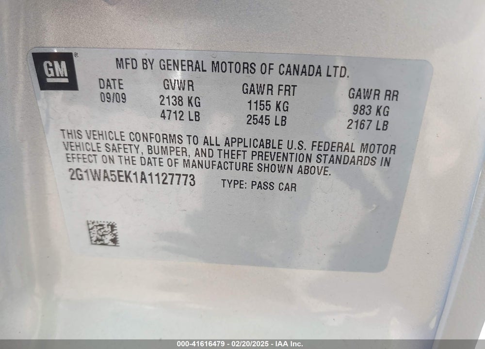 2010 CHEVROLET IMPALA VIN: 2G1WA5EK1A1127773