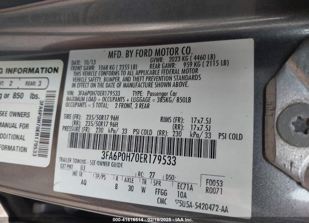 2014 FORD FUSION VIN: 3FA6P0H70ER179533