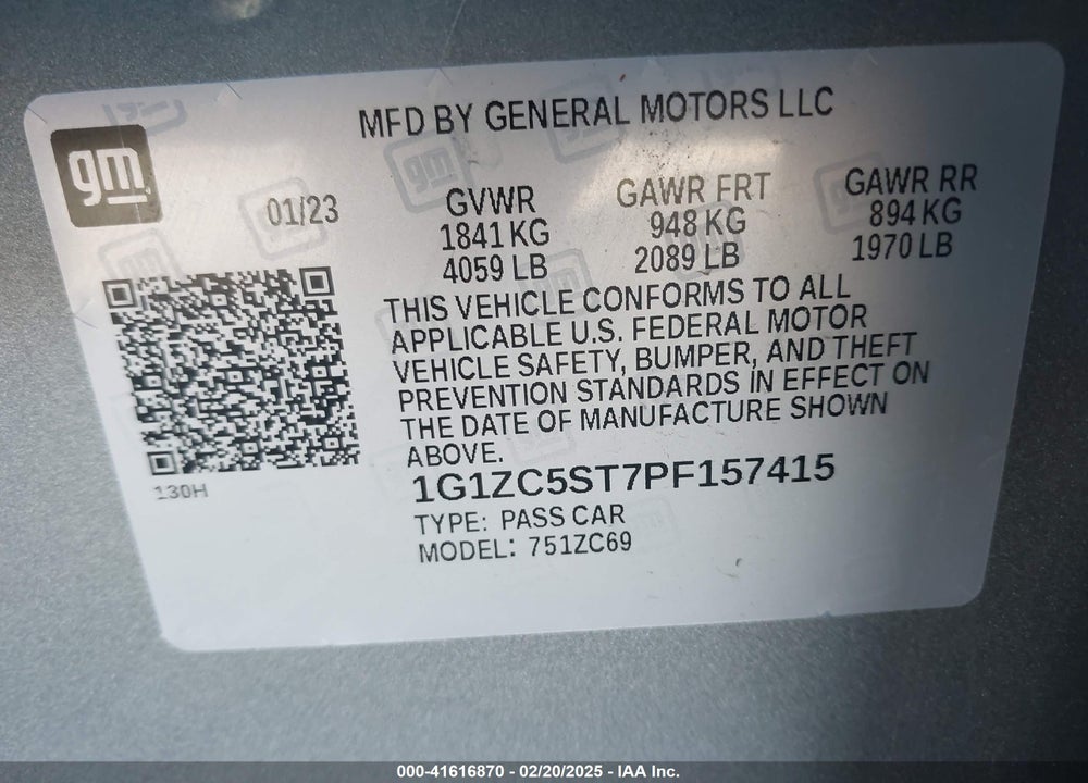2023 CHEVROLET MALIBU VIN: 1G1ZC5ST7PF157415