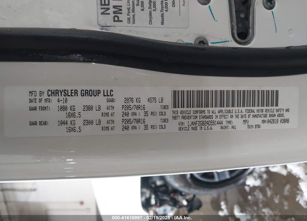 2010 JEEP PATRIOT SPORT VIN: 1J4NF2GB2AD591444