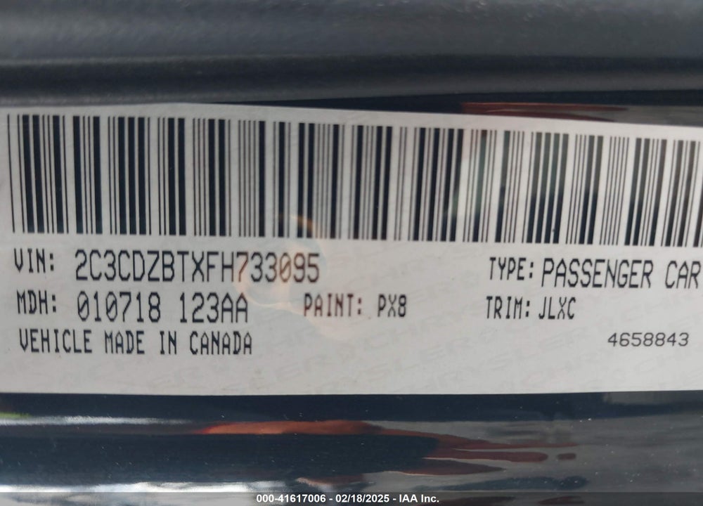 2015 DODGE CHALLENGER VIN: 2C3CDZBTXFH733095