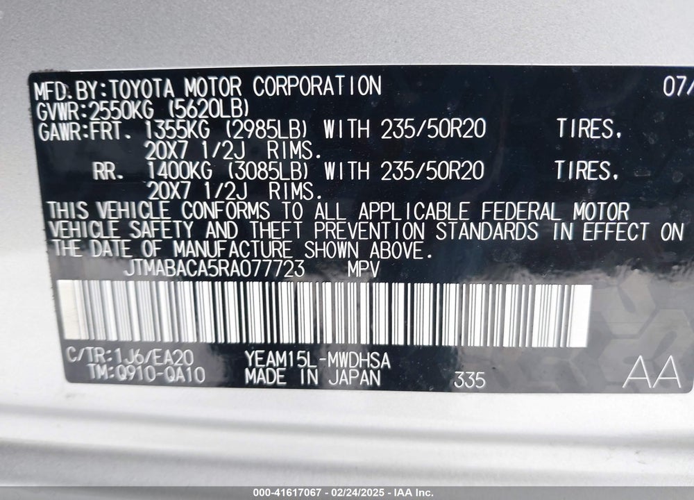 2024 TOYOTA BZ4X LIMITED VIN: JTMABACA5RA077723