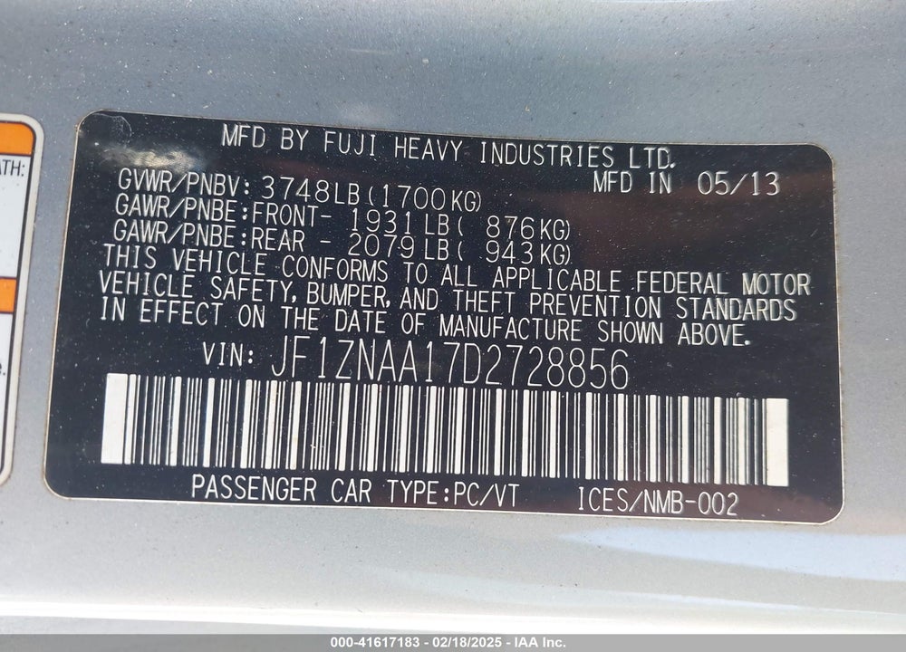 2013 SCION FR-S VIN: JF1ZNAA17D2728856