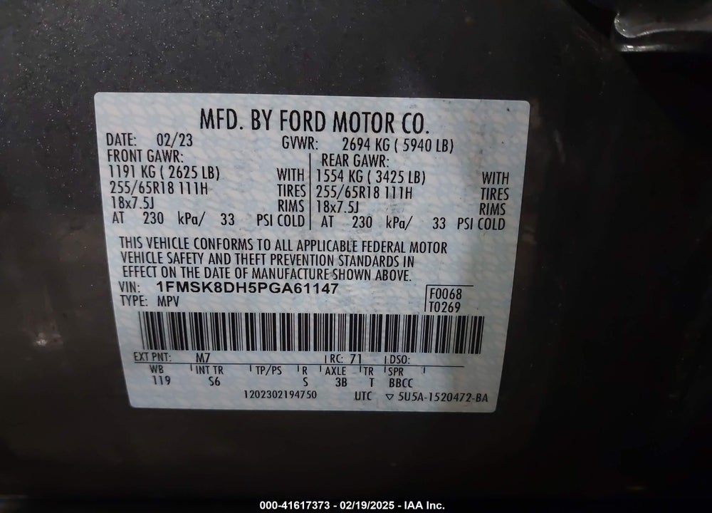 2023 FORD EXPLORER XLT VIN: 1FMSK8DH5PGA61147