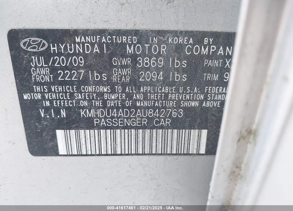 2010 HYUNDAI ELANTRA VIN: KMHDU4AD2AU842763