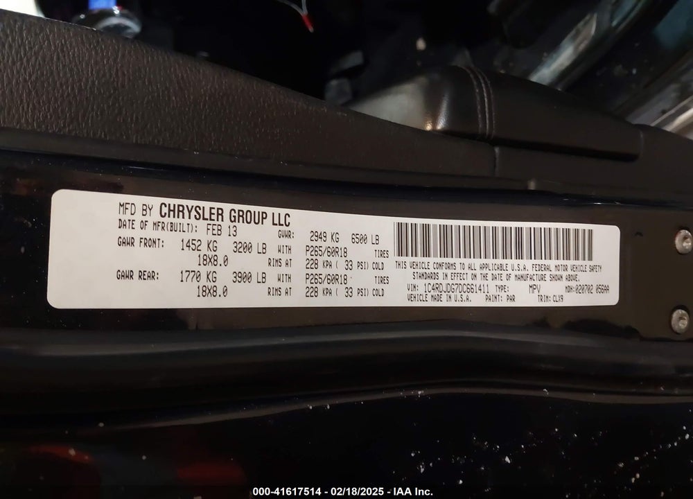 2013 DODGE DURANGO VIN: 1C4RDJDG7DC661411