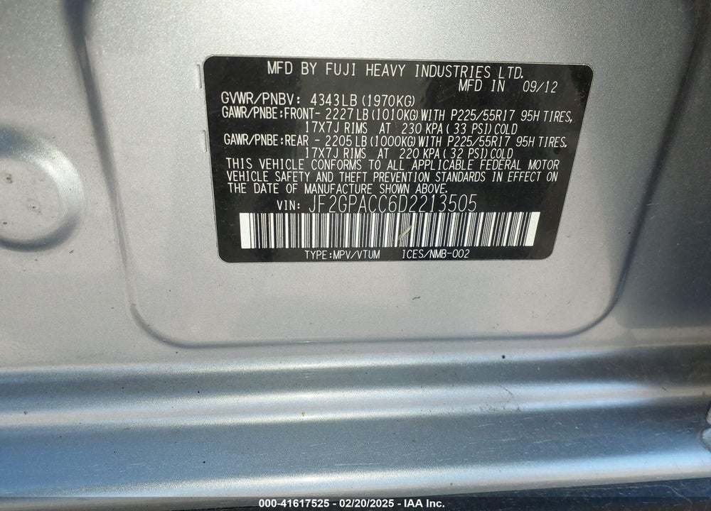 2013 SUBARU XV CROSSTREK 2.0I PREMIUM VIN: JF2GPACC6D2213505