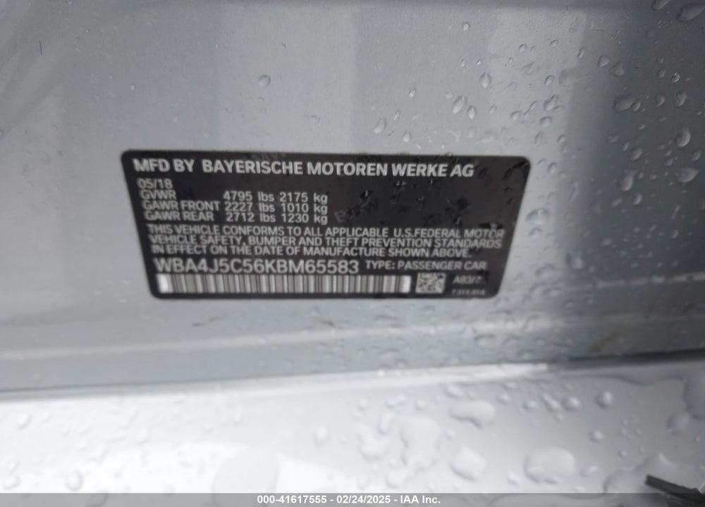 2019 BMW 440I GRAN COUPE VIN: WBA4J5C56KBM65583