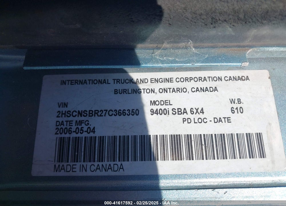2007 INTERNATIONAL 9400 9400I VIN: 2HSCNSBR27C366350