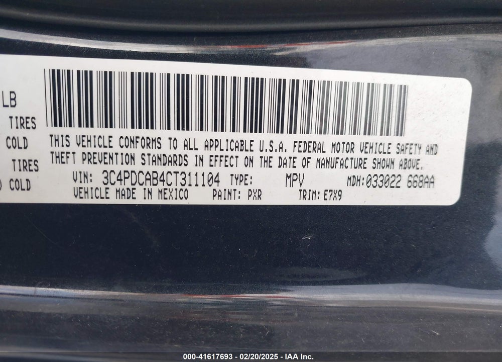 2012 DODGE JOURNEY SE/AVP VIN: 3C4PDCAB4CT311104
