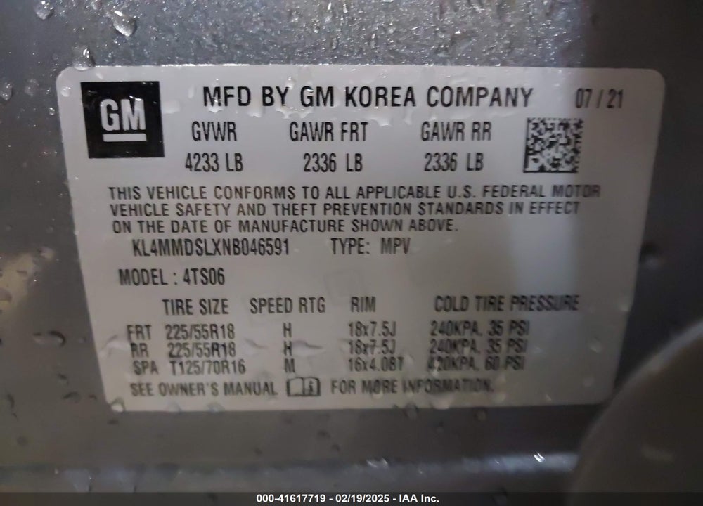 2022 BUICK ENCORE GX FWD SELECT VIN: KL4MMDSLXNB046591