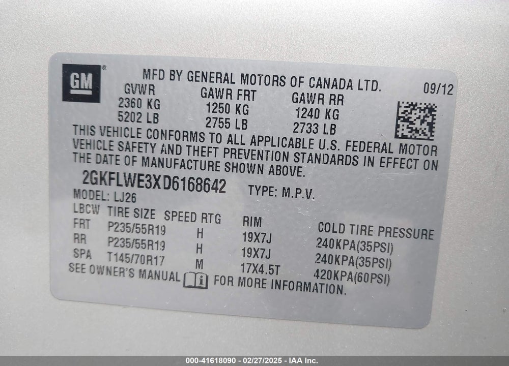 2013 GMC TERRAIN VIN: 2GKFLWE3XD6168642