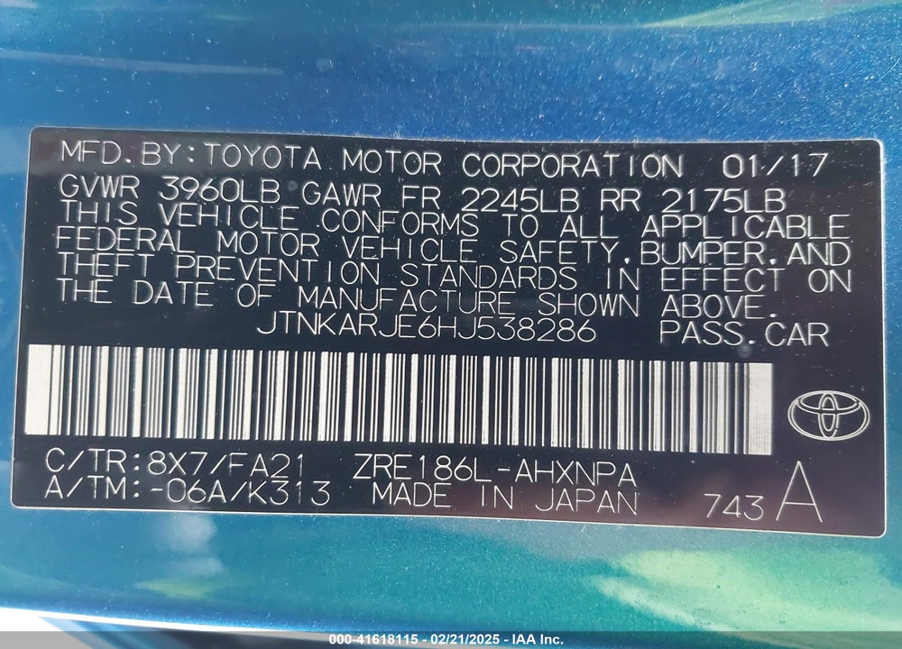 2017 TOYOTA COROLLA IM VIN: JTNKARJE6HJ538286