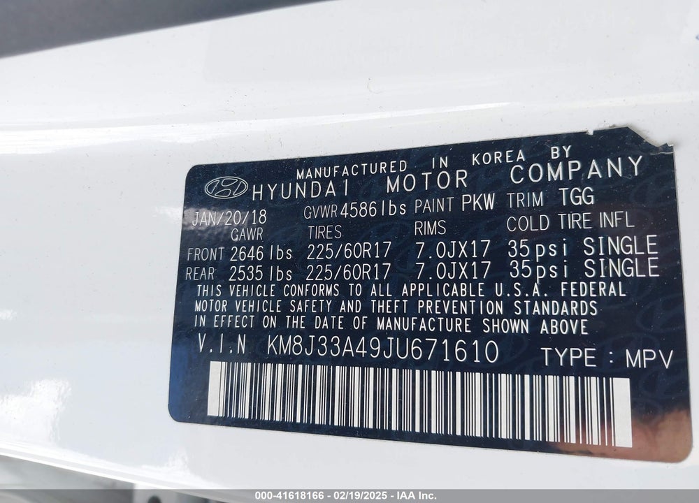 2018 HYUNDAI TUCSON SEL VIN: KM8J33A49JU671610