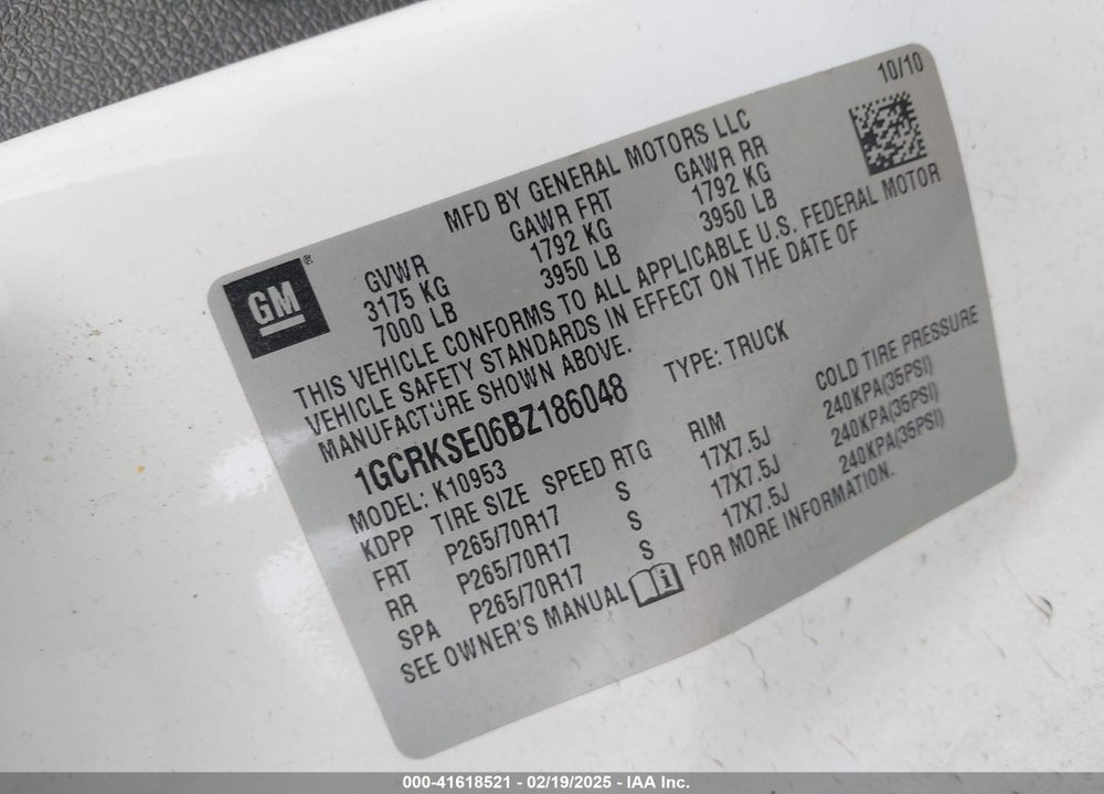 2011 CHEVROLET SILVERADO 1500 LT VIN: 1GCRKSE06BZ186048