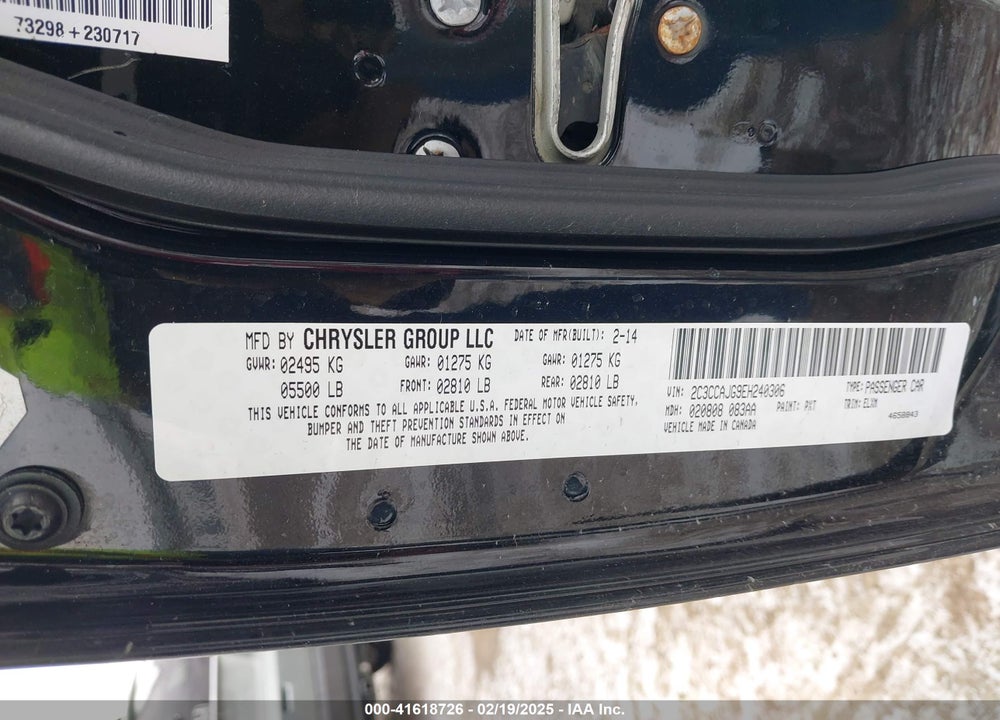 2014 CHRYSLER 300C VIN: 2C3CCAJG9EH240306