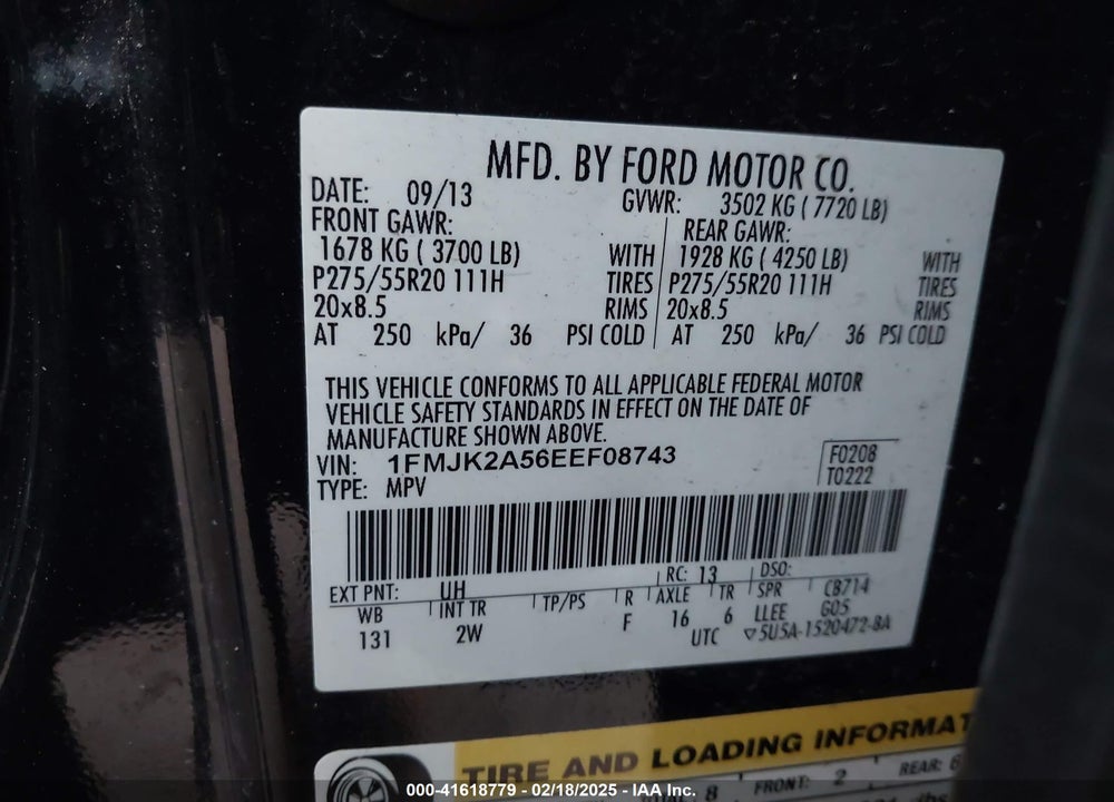 2014 FORD EXPEDITION EL LIMITED VIN: 1FMJK2A56EEF08743