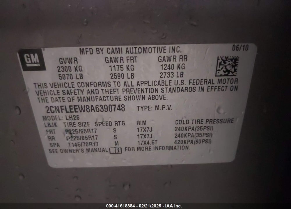 2010 CHEVROLET EQUINOX LT VIN: 2CNFLEEW8A6390748