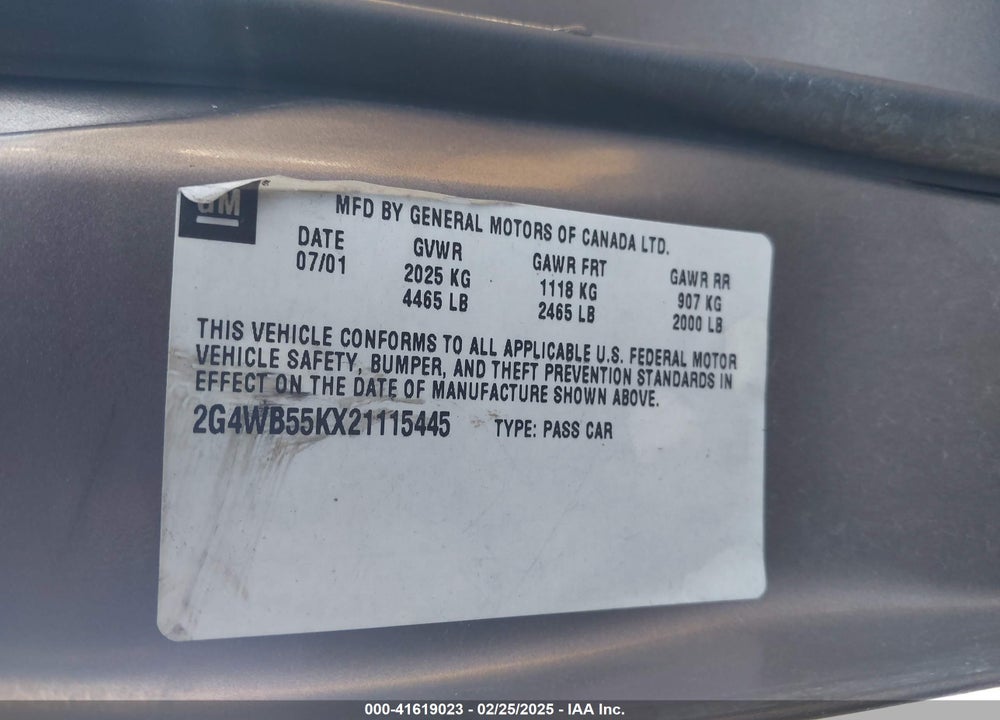2002 BUICK REGAL VIN: 2G4WB55KX21115445