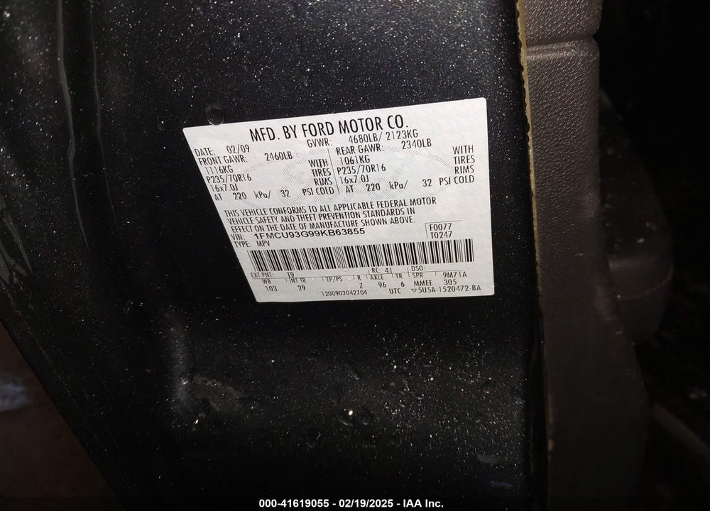 2009 FORD ESCAPE XLT VIN: 1FMCU93G99KB63855