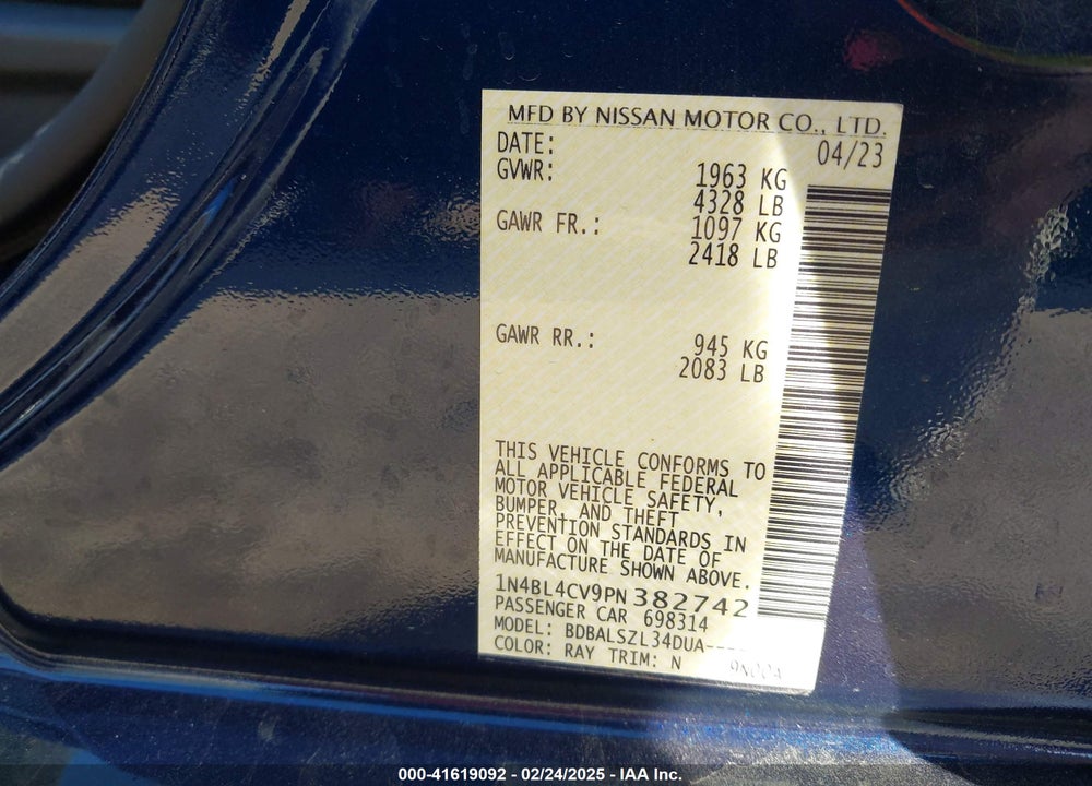 2023 NISSAN ALTIMA VIN: 1N4BL4CV9PN382742