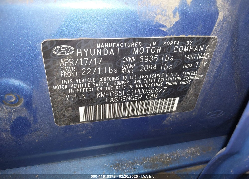2017 HYUNDAI IONIQ HYBRID BLUE VIN: KMHC65LC1HU036827