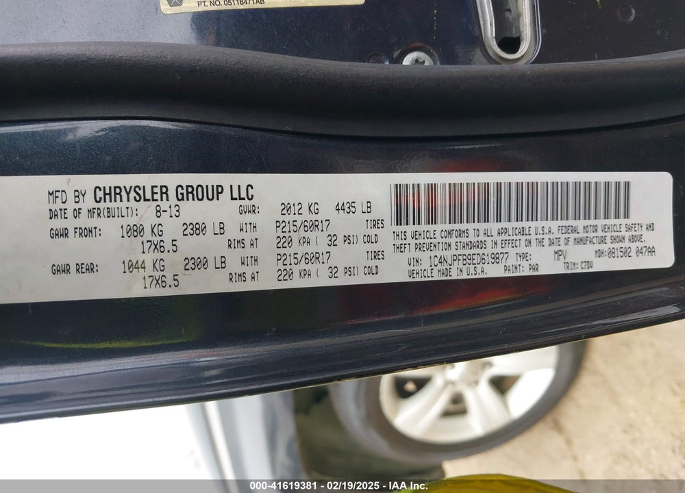 2014 JEEP PATRIOT LATITUDE VIN: 1C4NJPFB9ED619877